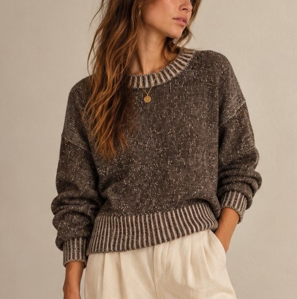 J.Crew Womens Relaxed Marled Cotton Linen Sweater S Brown Fall Heritage Preppy